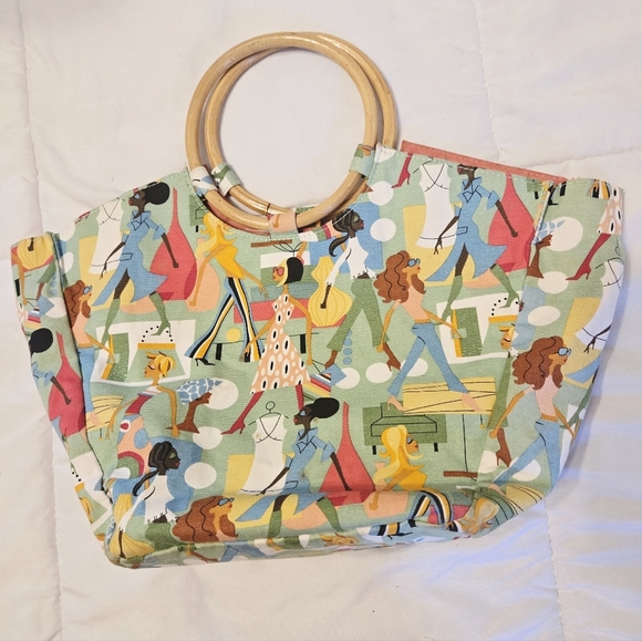 Neiman Marcus Handbags - Vintage Neiman Marcus Retired Fashion Diva Pattern Purse Bamboo Handles Retro